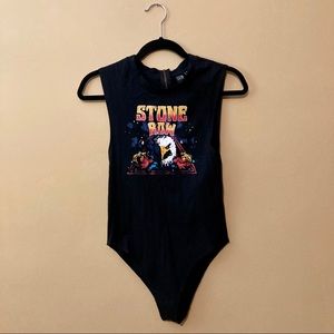 STONE ROW black + screen print bodysuit NWT